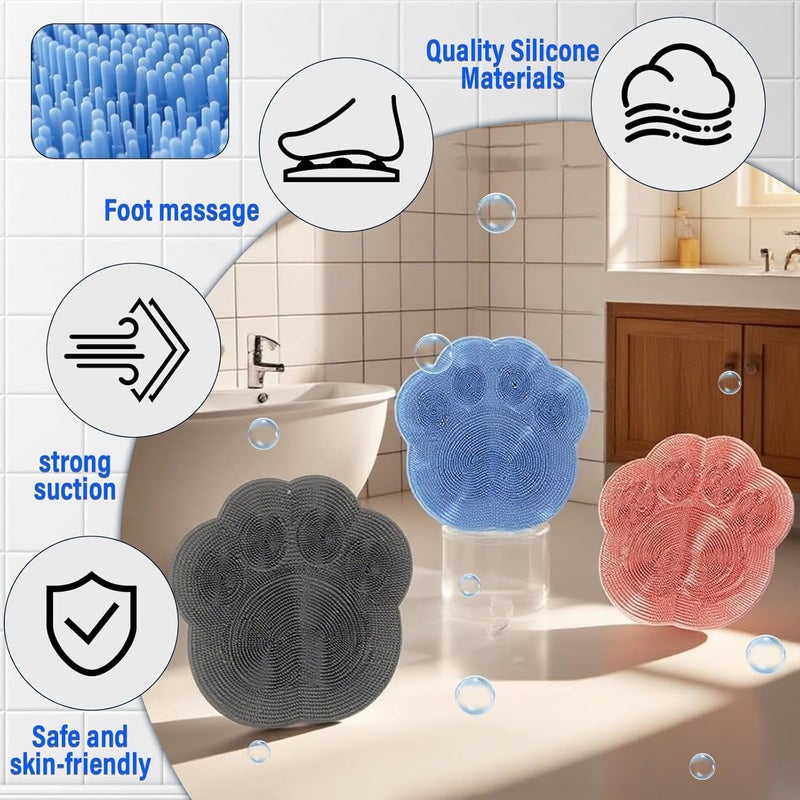 ZenyCblu Shower Foot Scrubber Mat with Non-Slip Suction Cups,Foot Backs Cleaning Pad Back Washer Exfoliating Bath Wash Pad,Foot Scrubber in Shower Men & Women (Grey) - Image 2